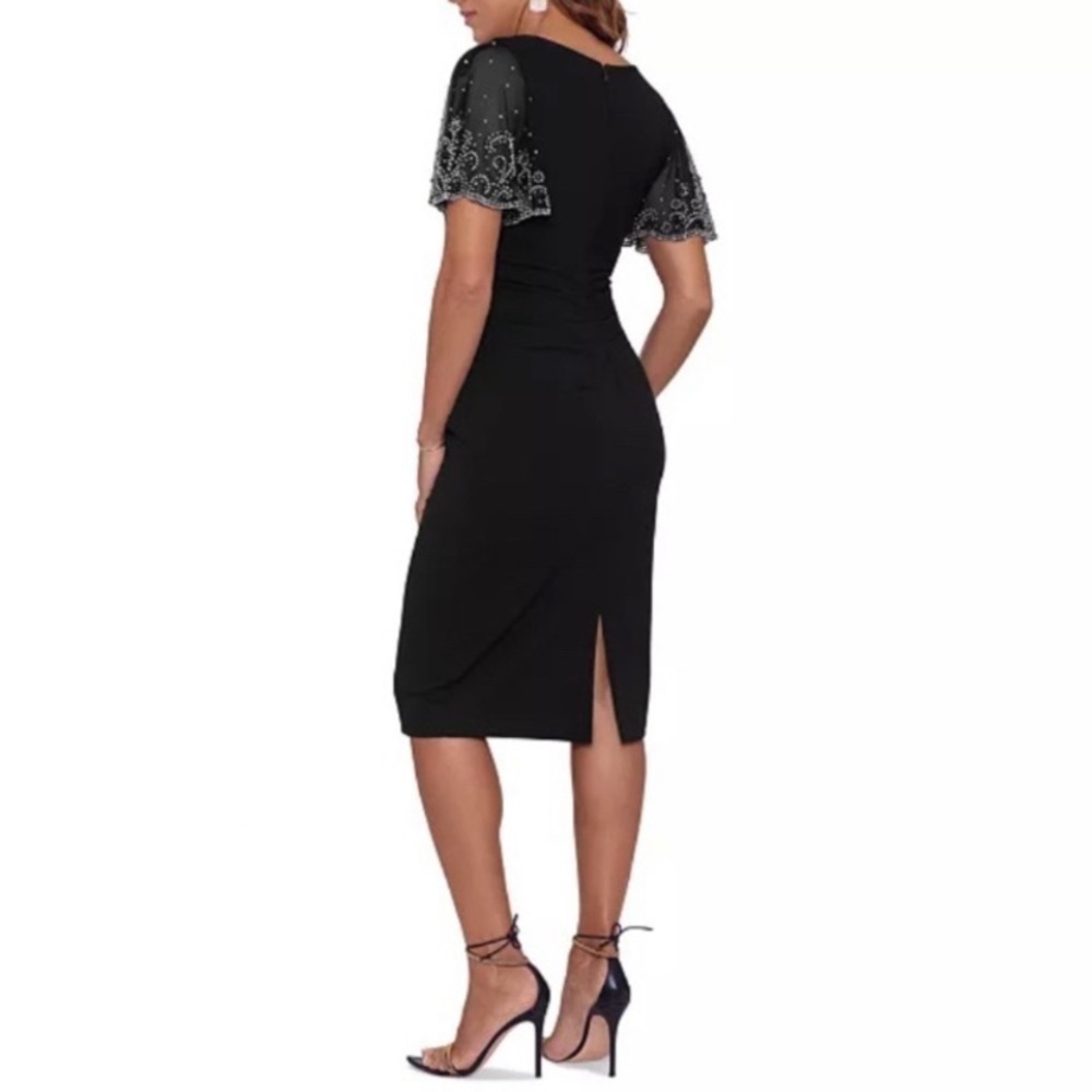 Betsy & Adam Embellished-Sleeve Sheath Dress in Black/Silver - Picture 2 of 10